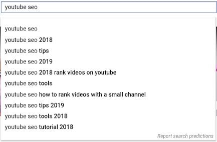 YouTube's suggested keywords