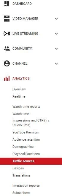 YouTube shows Traffic sources straight from the dashboard