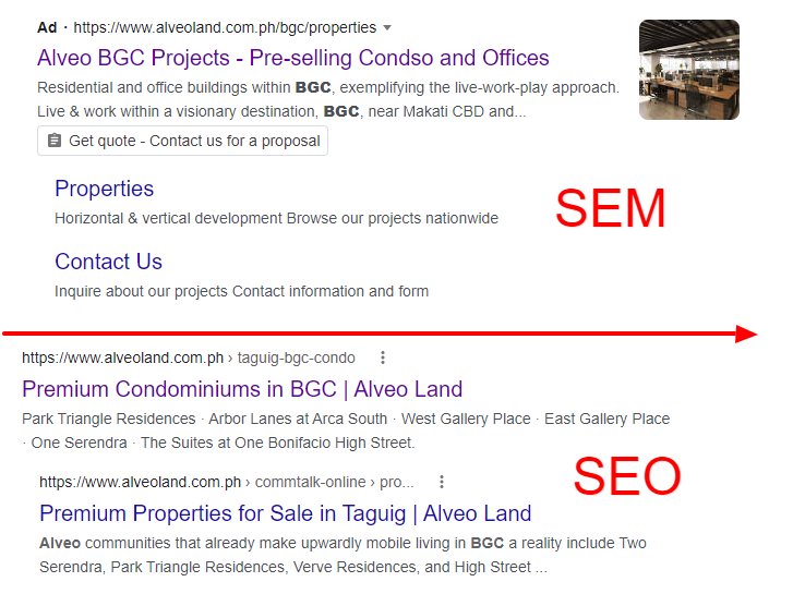 seo vs sem serp sample