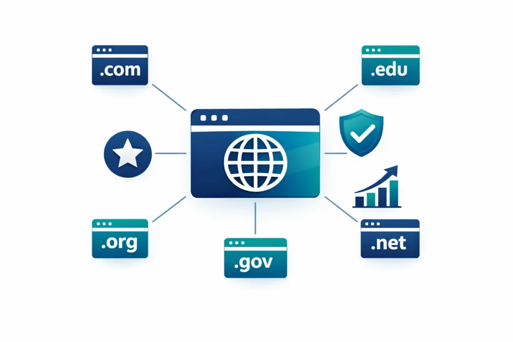 Vector illustration of off-page optimization showing backlinks, authority signals, and trust growth